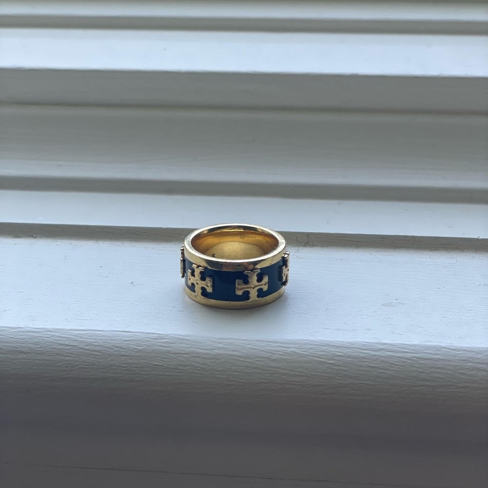 Tory Burch Enamel Raised Logo Ring Size 5